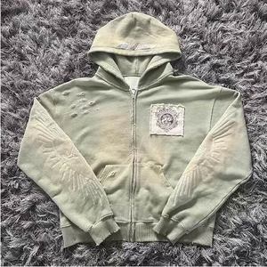 Sudadera con capucha y cremallera para hombre, con bordado de corazón gótico, de punto negro, corte oversize y estilo crop, manga normal, estilo streetwear de otoño - Product Image 4