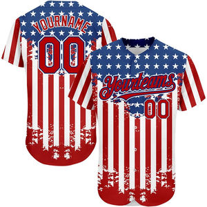 Camiseta de Béisbol Personalizada con la Bandera Americana, Sublimada, de Poliéster, Unisex, con Botones, de Malla, Juvenil, de Dos Tonos, OEM - Product Image 1