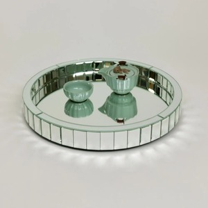 Round <b>Mirrored</b> Storage Tray With Polished Glass Frame Modern Design For <b>Tabletop</b> Use - Product Image 2