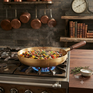Handmade Solid Brass Frying <b>Pan</b> with Wooden Handle, Premium Brass Skillet, Traditional Cooking <b>Pan</b>, Kitchen Cookware OEM ODM - Product Image 3
