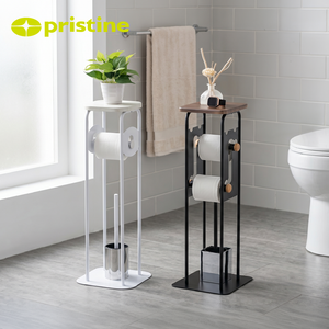 Porte-papier toilette moderne en fer sur pied avec étagère pour plantes et porte-brosse, sans perçage, pour salle de bain - Product Image 5