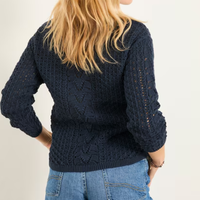 Pulls pour femmes à rayures jacquard, col rond décontracté, dentelle crochetée, manches longues, tricot torsadé ajouré texturé