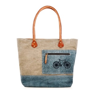 Wholesale Vintage Geometric Fashion Canvas Women's Tote <b>Bag</b> with Embroidery & Patches for Travel Shoulder Shopping - Product Image 1