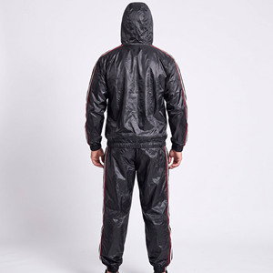 Traje de sauna con capucha y logotipo personalizado OEM, para pérdida de peso, deportivo, para gimnasio, cintura elástica, uso doméstico, para todas las estaciones, de poliéster, con cinta lateral. - Product Image 5