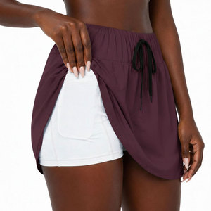Women's Gym Fitness 2 in 1 Skort Flowy <b>Cover</b> Up Layer Inner Compression Shorts Pocket Drawstring OEM Wholesale Pakistan - Product Image 1