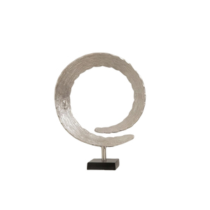 Escultura Metálica con Base de Mármol Negro, Adorno de Mesa Circular de Aluminio Plateado de Lujo para Decoración del Hogar, Hotel u Oficina - Product Image 1