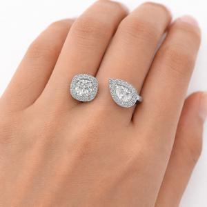 Anillo de Compromiso Ajustable Vintage Toi Et Moi, Fabricado en Plata de Ley 925, Oro Sólido de 14K y 18K, con Doble Halo de Diamantes Cultivados en Laboratorio - Product Image 6