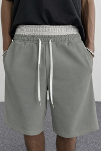 Shorts Bermuda en Coton Gris pour Hommes, Taille Élastique avec Cordon de Serrage, Décontracté, Longueur Mi-Cuisse, Respirant, Logo Tricoté sur le Devant - Product Image 6
