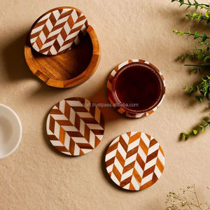 Modern Wooden Square <b>Coasters</b> Set with Leaf Pattern Non-Slip Table Mats for Coffee and Dining Table Decor - Product Image 4