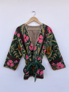 เสื้อแจ็คเก็ตบอมเบอร์กำมะหยี่ปักลายซูซานีสีสันสดใส แบบสองด้าน สไตล์โบโฮ วินเทจ ทรงสั้น ฟรีไซส์ เสื้อผ้าสไตล์ชาติพันธุ์ - Product Image 1