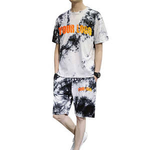 Ensemble t-shirt et short à manches courtes avec logo personnalisé, taille confortable, imprimé tie-dye pour l'été - Product Image 1