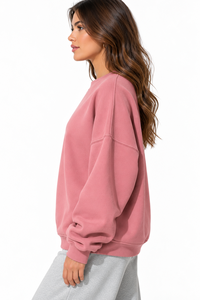 Sudadera Oversize de Cuello Redondo para Mujer, Color Sólido, Hombros Caídos, Manga Larga, Felpa, Rosa, Ropa de Otoño - Product Image 5