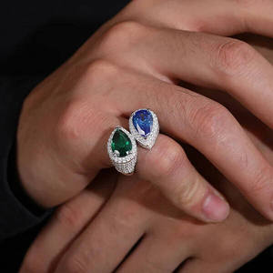 925 Silver Rose Gold Plated 18k Customizable Weight Pearl <b>Two</b> <b>Stone</b> Pear Cut Green Blue <b>Stone</b> Luxury Unisex Jewelry Trendy Gift - Product Image 1