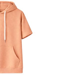 Haut à capuche décontracté pour homme, manches courtes, style streetwear léger d'été, en mélange de coton avec poches, couleur pêche - Product Image 3