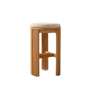 Scandinavian Solid Teak Bar <b>Stool</b> Padded Round with Soft Cushioned <b>Seat</b> Durable Frame and Backless Design Home Bar Use - Product Image 2