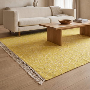 DECORDEC Wool Hand Tufted Non-Slip Eco-Friendly Thick Pile <b>Rug</b> Modern Stitched Geometric Lattice Pattern for Living Room Hotel - Product Image 3