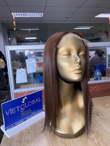 Peluca con cierre de encaje 100% pelo crudo color marrón liso natural - Product Image 5