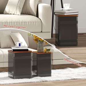 Set di 2 Pouf Industriali Impilabili con Coperchio Rimovibile, Struttura in Metallo Nero, Pouf con Vano Contenitore per Soggiorno - Product Image 5