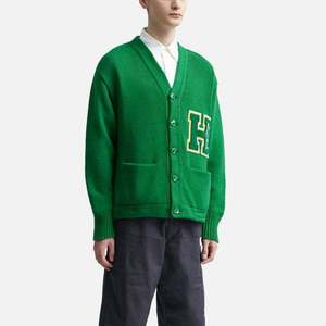 Men's V-neck Wool Acrylic <b>Cardigan</b> Full Sleeve Button Closure Autumn Style Letter Pattern Custom University-inspired Embroiderd - Product Image 1