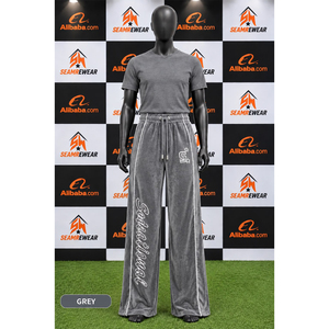 <b>Men's</b> Gray Cotton Spandex Sweatpants Elastic Waist Drawstring Casual <b>Pants</b> With <b>White</b> Stripes And Logo On Right Leg - Product Image 5