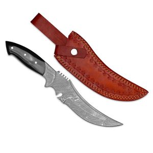 Cuchillo Bowie de hoja fija de Damasco con filo recto para supervivencia al aire libre, funda de cuero premium, camping, bushcraft, OEM, venta al por mayor a granel - Product Image 1