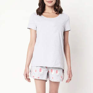 Conjunto de Camiseta y Pantalón Corto para Mujer, Color Liso, Estilo Casual, Verano, Corte Regular, Dos Piezas, Tejido Personalizado, 100% Algodón, Venta al Por Mayor - Product Image 1