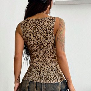 Trendy Women Leopard Print Ribbed Tank <b>Top</b> Slim Fit Stretch Sleeveless Tee Private Label Casual Fashion Summer Women's Shirts - Product Image 2