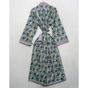 Nuevo Kimono de Algodón Estampado a Mano para Mujer con Cinturón, Ligero, Estilo Boho, para Usar como Ropa de Dormir o para el Verano - Product Image 5