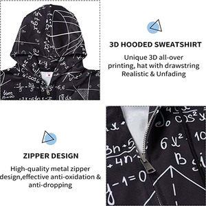 Sudadera con capucha y cremallera para hombre, color negro, con estampado de fórmula matemática, informal, de corte regular, para otoño - Product Image 2