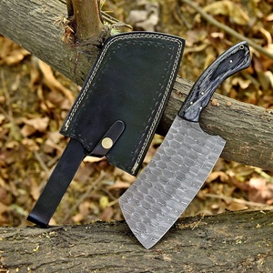 Couteau de chef artisanal en acier Damas, manche en bois Pakka, étui en cuir, couteau utilitaire professionnel pour la chasse - Product Image 1