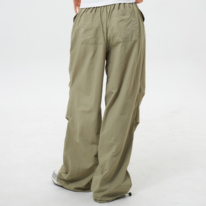 <b>Women</b> Camo Embroidery Print Bottom Rhinestone Waterproof Tactical Olive Green Wide Leg <b>Jogger</b> Nylon Loose Track Windbreaker Pant - Product Image 3
