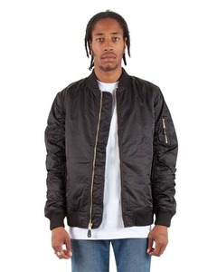 <b>Men</b> Black Nylon Bomber <b>Jacket</b> Zip Front Flight <b>Jacket</b> Ribbed Collar Cuffs <b>Utility</b> Streetwear Casual Lightweight Outerwear - Product Image 1
