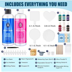 Kit de résine époxy TExpert 8oz avec moules, pigments et strass pour la fabrication de bijoux DIY - Product Image 2