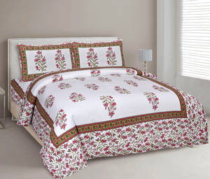 Floral Printed 200TC Organic Eco-Friendly <b>Queen</b> Size <b>Fitted</b> <b>Sheet</b> Set with Pillowcases 100% Cotton Bed <b>Sheet</b> for Home Bedroom - Product Image 1