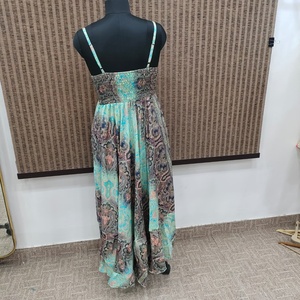 Robe longue bohème florale imprimée pour femme, col en V, bretelles spaghetti, coupe trapèze ample, taille élastique, tenue décontractée d'été avec ceinture - Product Image 2