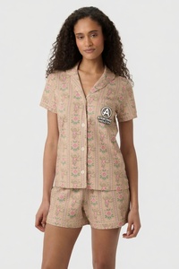 Conjunto de Pijama Ecológico de Satén con Estampado Floral Rosa para Mujer, con Mangas Cortas y Botones, para Verano/Otoño/Primavera - Product Image 4