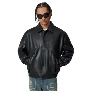 แจ็คเก็ตนักขี่จักรยานหนังเทียมสำหรับผู้ชายอินเทรนด์ลำลองฤดูใบไม้ร่วงทรงหลวมดีไซน์ครอปมีซิปปิดสำหรับฤดูหนาวขี่จักรยาน - Product Image 2