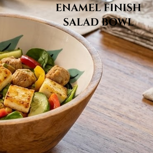 Premium Acacia Wood Enamel Finish Salad Bowl | Handcrafted Food Safe Wooden Serving Bowl for Fruits Snacks <b>Pasta</b> Kitchen Dining - Product Image 2