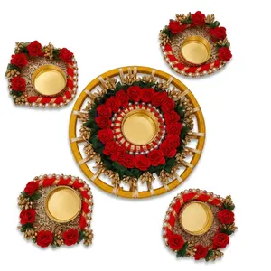 Support de bougie circulaire en métal avec motif floral pour activités religieuses, plateau décoratif durable - Product Image 3