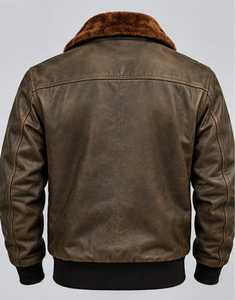 เสื้อแจ็คเก็ตบอมเบอร์หนังผู้ชายบุขนเทียมแบบซิป - Product Image 2