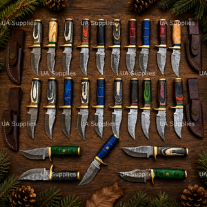 Cuchillo de Caza EDC de Hoja Fija de Acero de Damasco Hecho a Mano, con Punta Caída, Mango de Madera e Incrustaciones de Latón, el Más Vendido al Por Mayor al Mejor Precio, OEM - Product Image 5