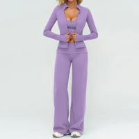 Ensemble de survêtement 3 pièces imprimé pour femme, respirant et écologique, avec débardeur de sport à manches longues et pantalon de jogging pour le yoga et les activités sportives