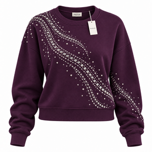 Sweat-shirt scintillant pour femme, doux, décontracté, à la mode, avec strass, nouvelle collection, respirant, anti-boulochage, anti-plis, hiver - Product Image 3