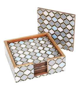 Juego de posavasos para beber con estampado de tablero MDF y adhesivo esmaltado, juego de posavasos para té de 4 piezas, posavasos con estampado de madera Natural y esmalte - Product Image 2