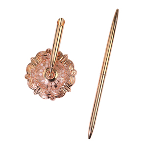 Oro <span class=keywords><strong>Vintage</strong></span> a forma di fiore cavo portapenne per matrimonio firma penna base - Product Image 6