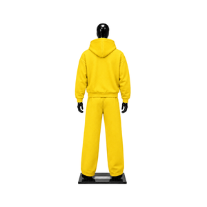 <b>Yellow</b> mens full zip <b>hoodie</b> tracksuit set plain fleece jogger pants casual streetwear two piece sports outfit relaxed fit - Product Image 2