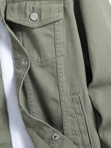 Unisex Olive Green Denim Trucker Jacket Single Breasted Button Turn Down Collar <b>Spring</b> <b>Coat</b> - Product Image 6