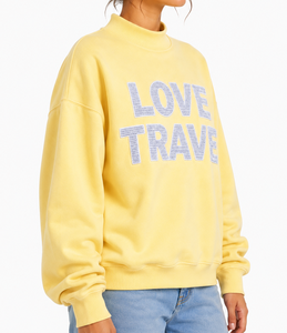 Sweat-shirt oversize à col montant pour femme Love Travel, 100 % coton, broderie appliquée lettres grecques, pull décontracté éco-responsable - Product Image 6