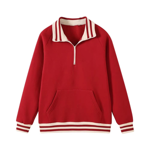 Sudadera de lana con cremallera de un cuarto, cuello redondo, estampado 3D, bordado de rayas doradas, puños acanalados, lavado ácido rojo, unisex, corte regular - Product Image 4