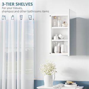 Armadietto da Bagno Bianco a Parete con Specchio, Mobile Incassato con Ripiani Portaoggetti - Product Image 4
